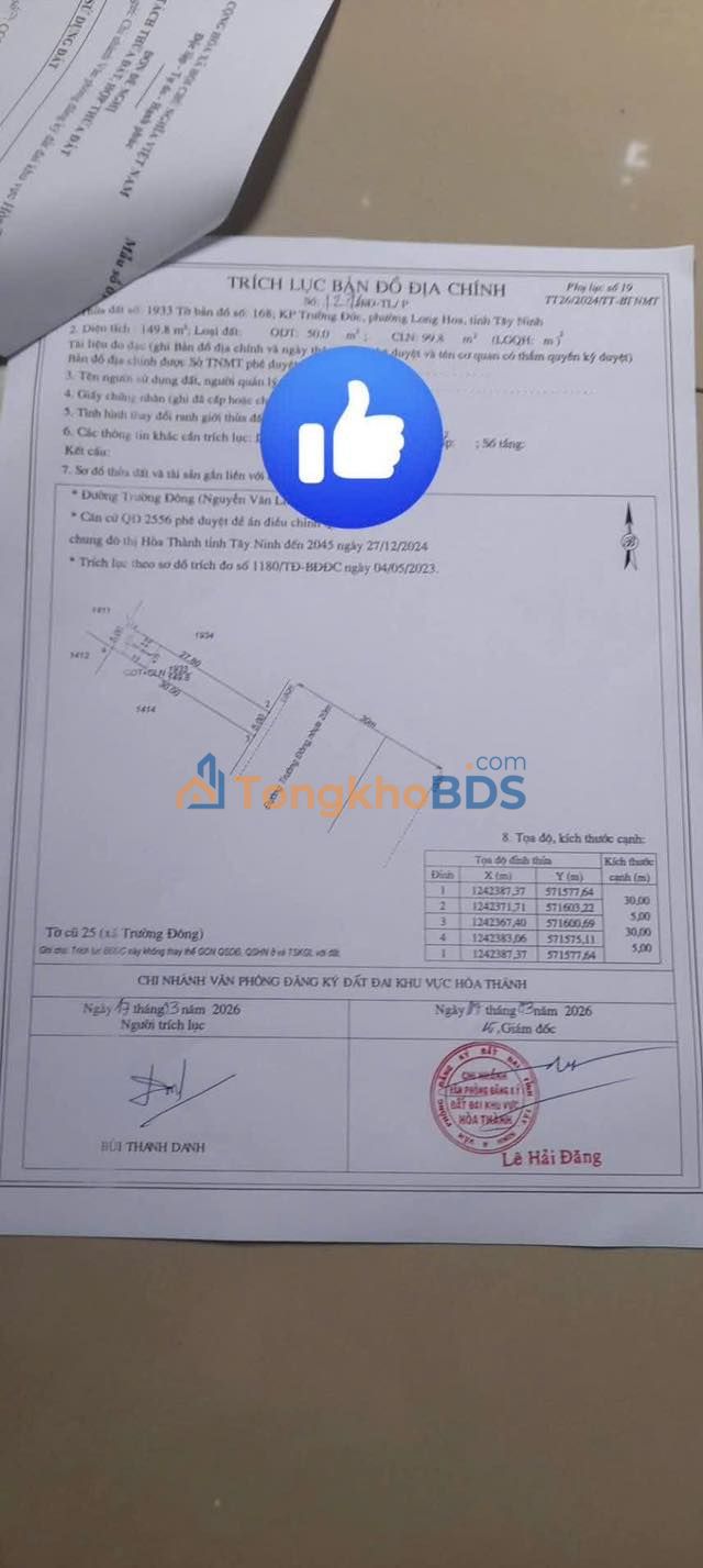 Đất nền Long Hoa Trường Đông 150m² 160tr - Đất thổ cư 100%