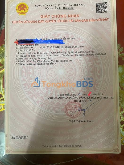 Đất nền Việt Trì 91m² 2,63 tỷ - Sổ đỏ chính chủ