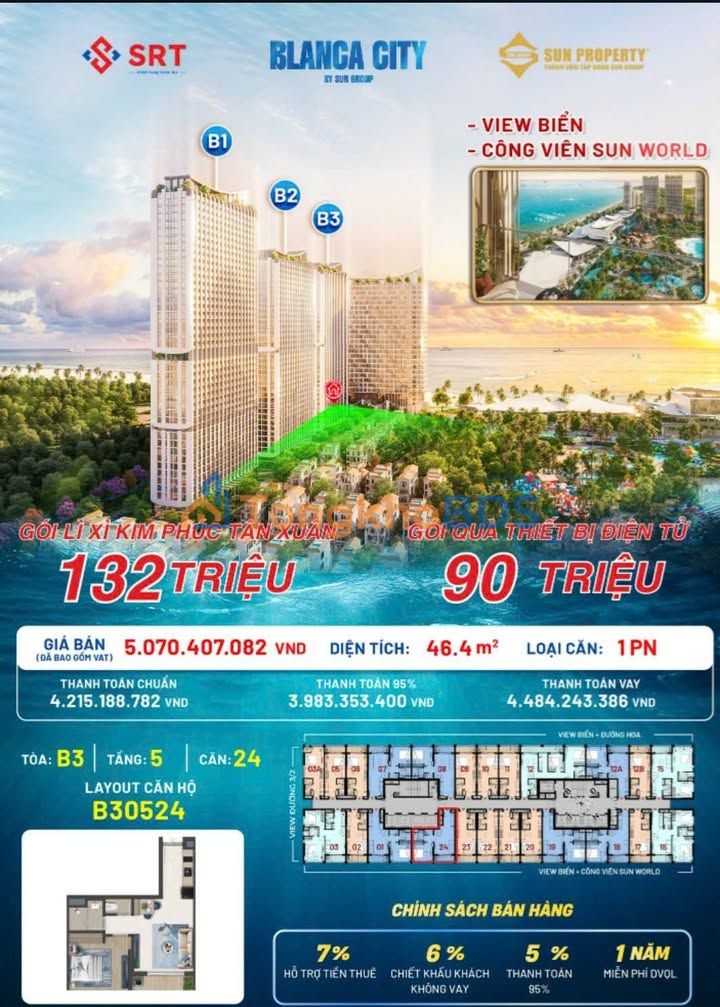 Căn hộ Sunblanca City Vũng Tàu 48m² 3.983 tỷ - View đẹp