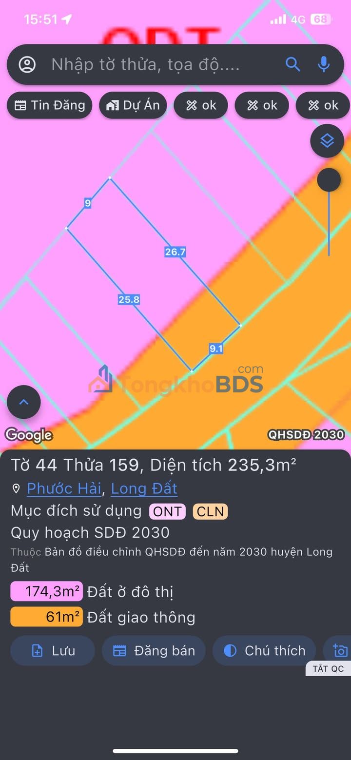 Đất nền Phước Hội Long Đất 235m² 2.65 tỷ - Pháp lý rõ ràng