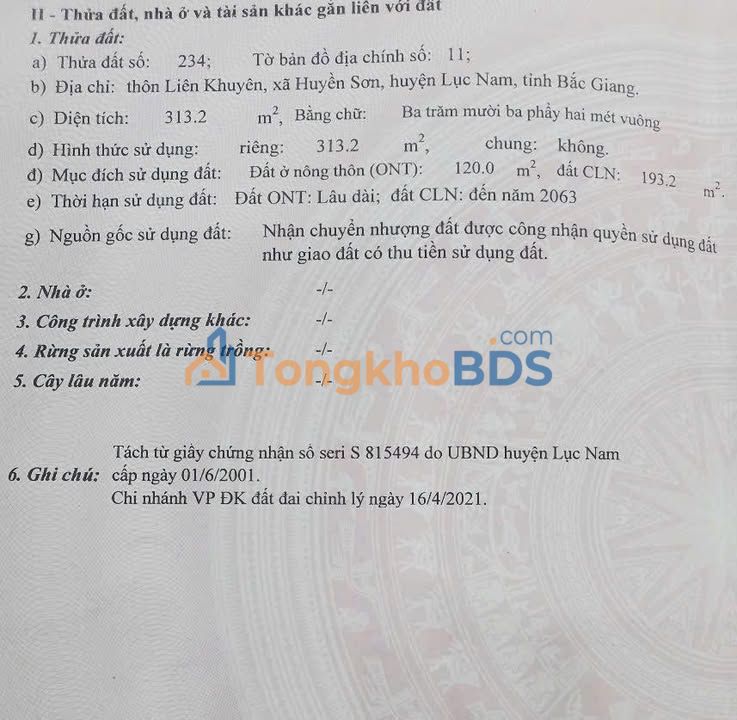 Đất Huyền Sơn Lục Nam Bắc Giang 313m² - Tiềm năng tăng giá