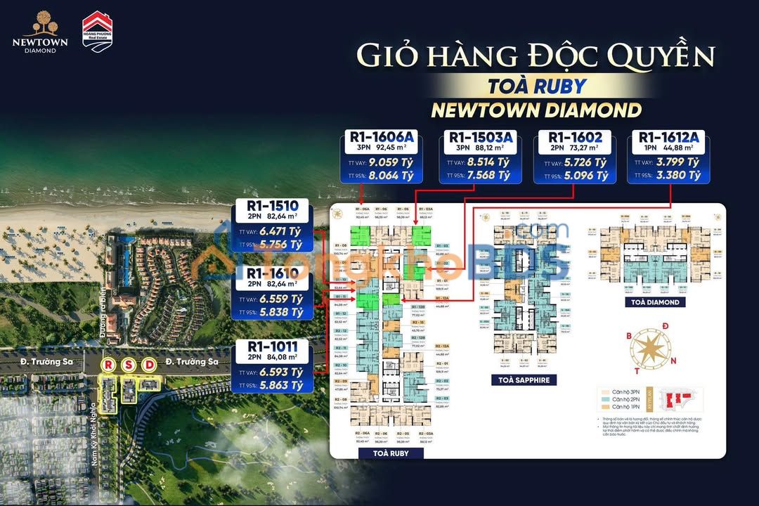 Căn hộ Newtown Diamond R1-1606A 92m² 8.064 tỷ View đẹp