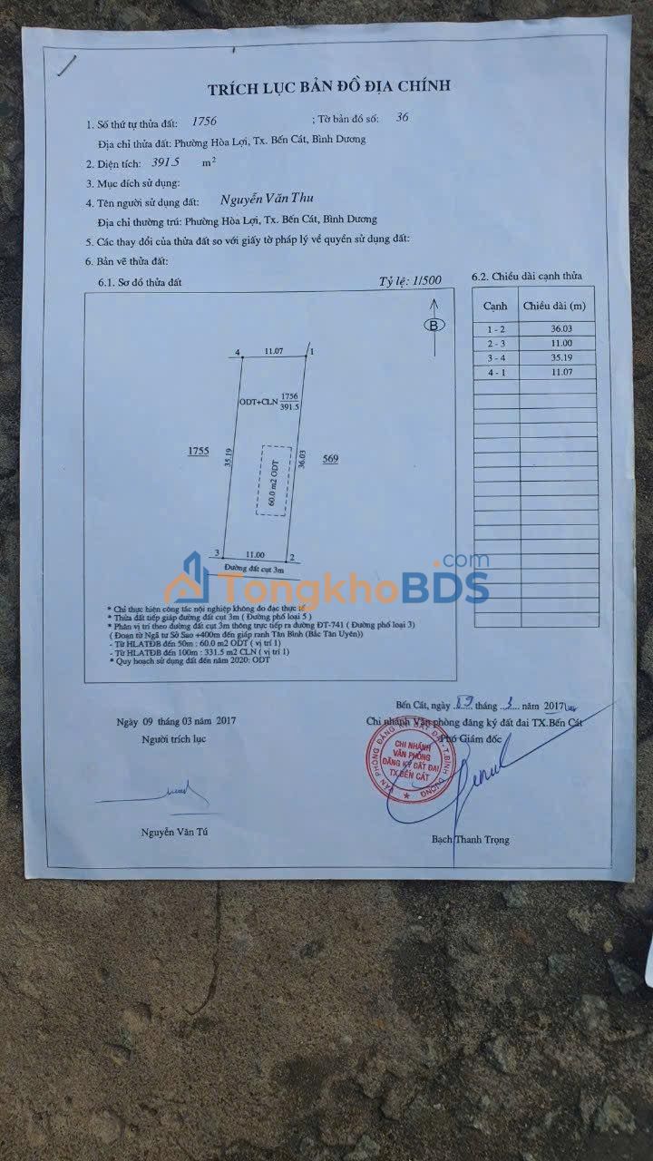 Đất nền Bến Cát 396m² 2.1 tỷ - Đường to ô tô