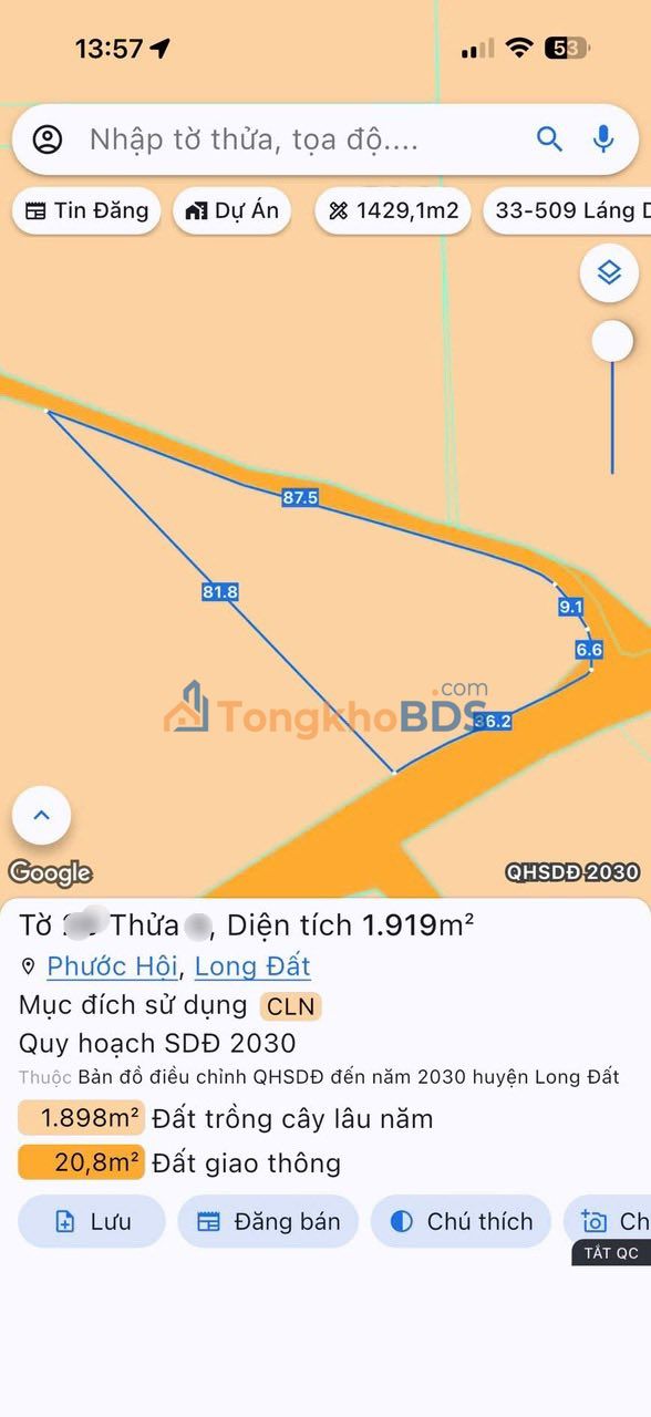 Đất nền Phước Hải 1.919m² giá 2.35 tỷ - Tiềm năng tăng giá