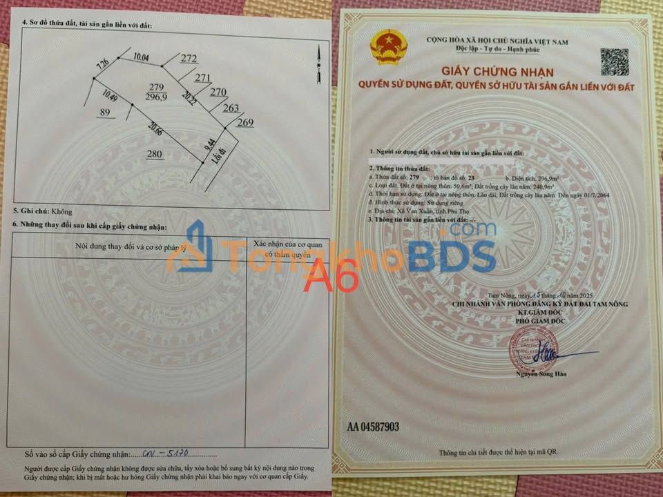 Đất nền Vạn Xuân Tam Nông 188m2 5xxtr - Sổ đỏ chính chủ