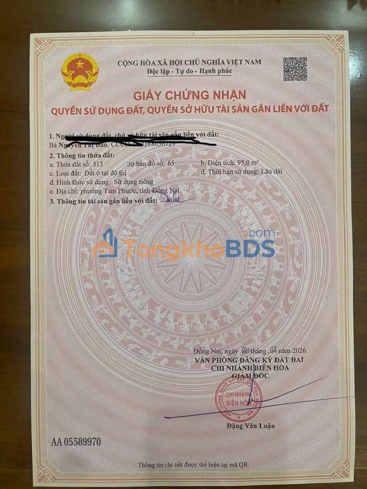 Đất nền Tam Phước Biên Hòa 95m² 1.5 tỷ - Sổ đỏ chính chủ