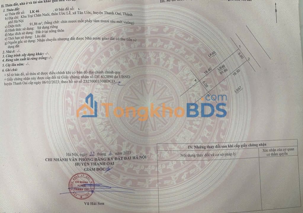 Đất vườn Tân Ước Thanh Oai 92m² – An yên tĩnh lặng