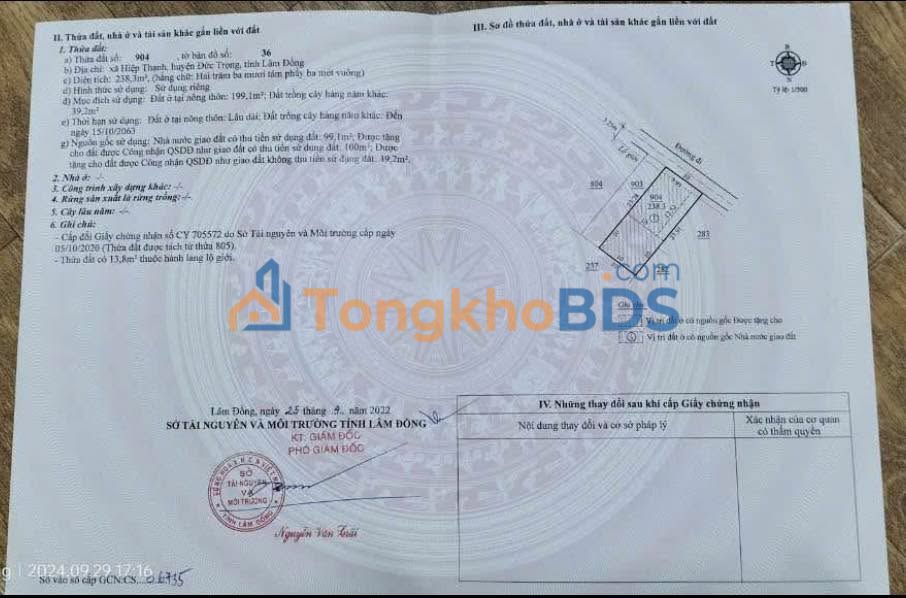 Đất Hiệp Thạnh Đức Trọng 240m² 2.45 tỷ - Đường to ô tô