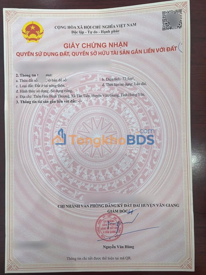 Đất nền Văn Giang 72.5m² 2.9 tỷ - Sổ đỏ chính chủ