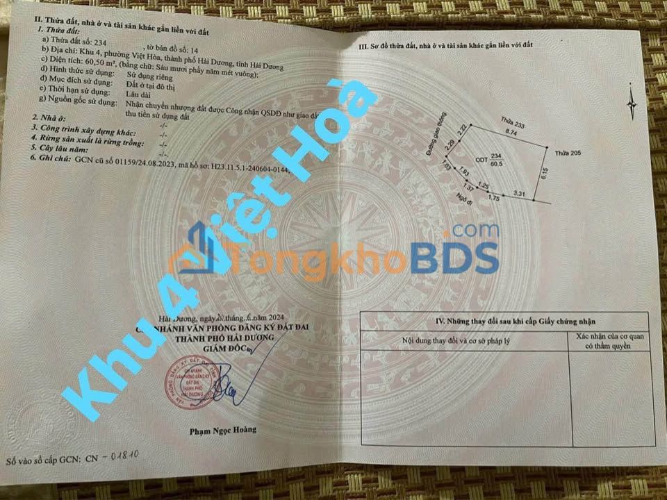 Đất nền Việt Hòa Hải Dương 61m² 1.22 tỷ - Sổ đỏ chính chủ