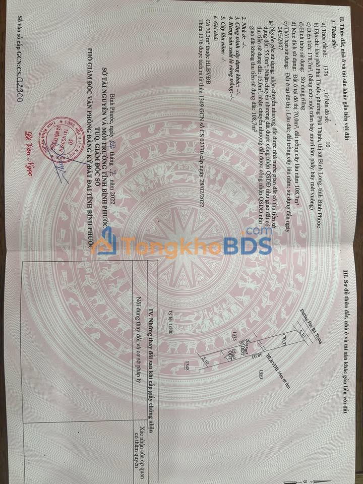 Bán đất Phường Phú Thịnh, Bình Long 193m² - Sổ đỏ thổ cư, mặt nhựa