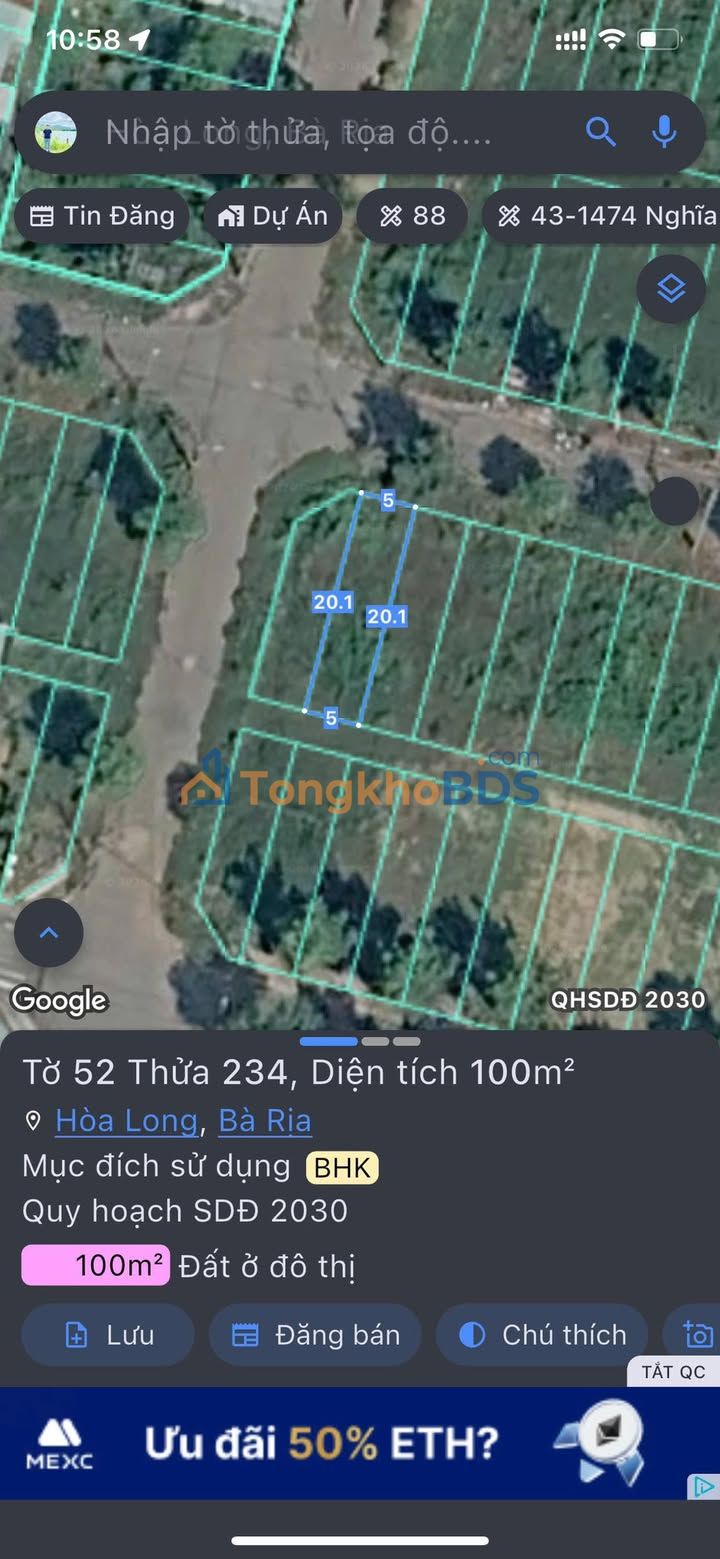 Đất nền Hòa Long Bà Rịa 100m² 1.1 tỷ - Sổ đỏ chính chủ