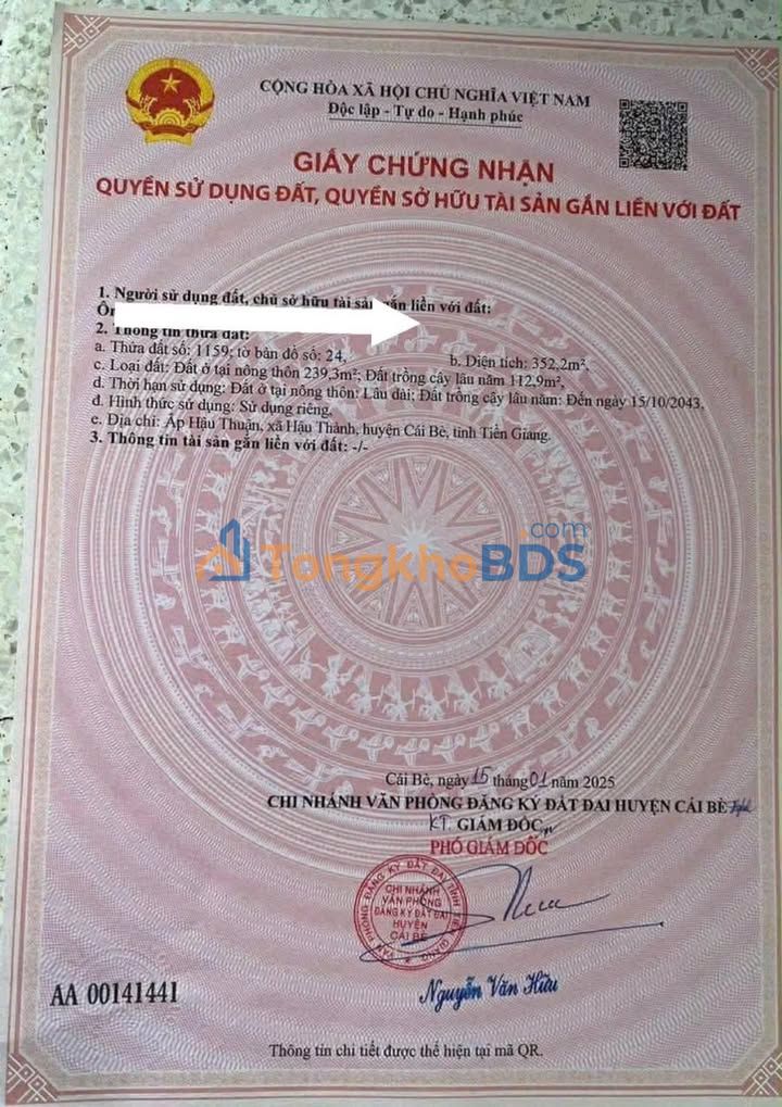 Đất nền Cái Bè TL863 239m² giá 2.9 tỷ - Sổ đỏ chính chủ