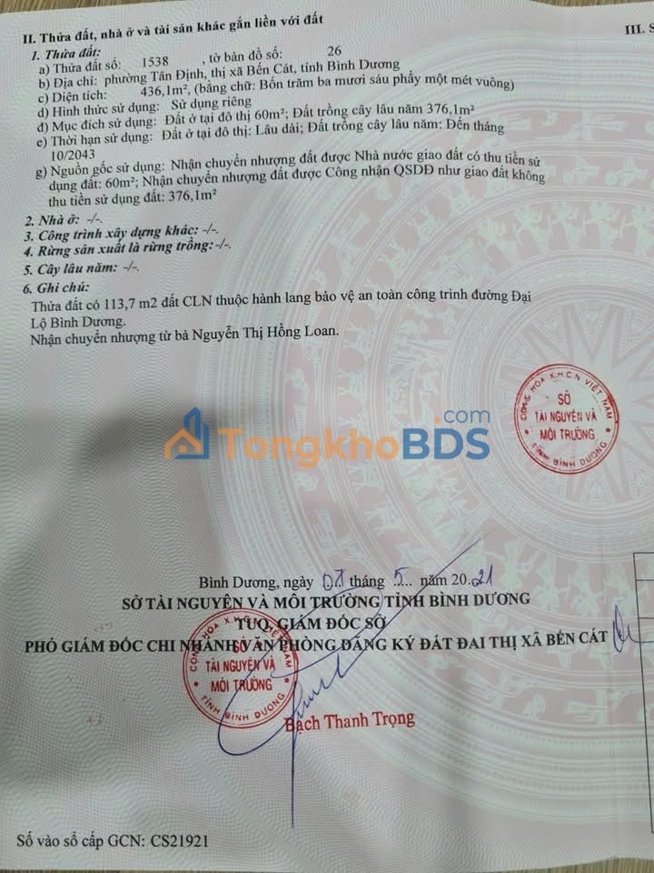 Đất nền Đại Lộ Bình Dương Bến Cát 436m² 6.8 tỷ - Sổ đỏ chính chủ