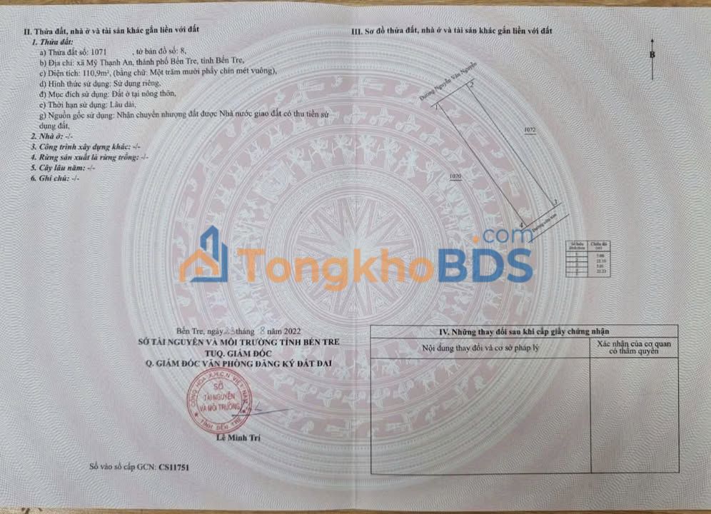 Đất nền Bến Tre Nguyễn Văn Nguyễn 110m² 5.28 tỷ - Sổ đỏ