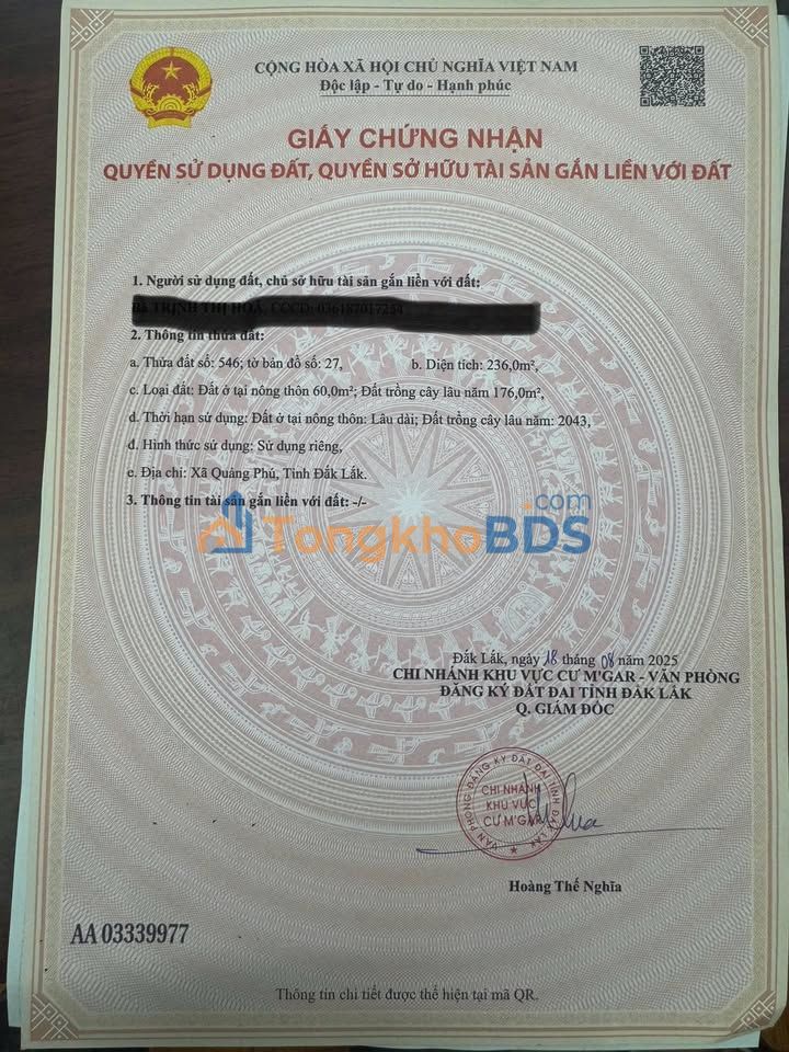 Đất nền Tỉnh Lộ 8 Buôn Hồ 240m² 3.35 tỷ - Sổ đỏ chính chủ