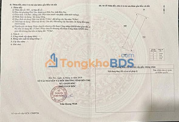 Đất thổ cư Phường Phú Tân, Bến Tre - 116.9m² - Giá 585 triệu