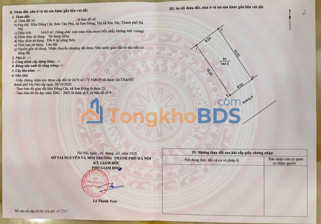 Đất nền Sơn Đông Sơn Tây 144m² 3 tỷ - Sổ đỏ chính chủ