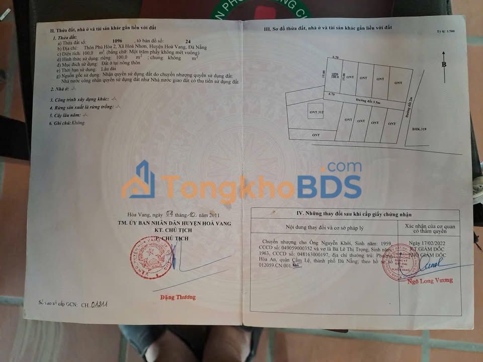 Đất nền Hòa Nhơn Hòa Vang 100m² ngang 6m - Sổ đỏ chính chủ