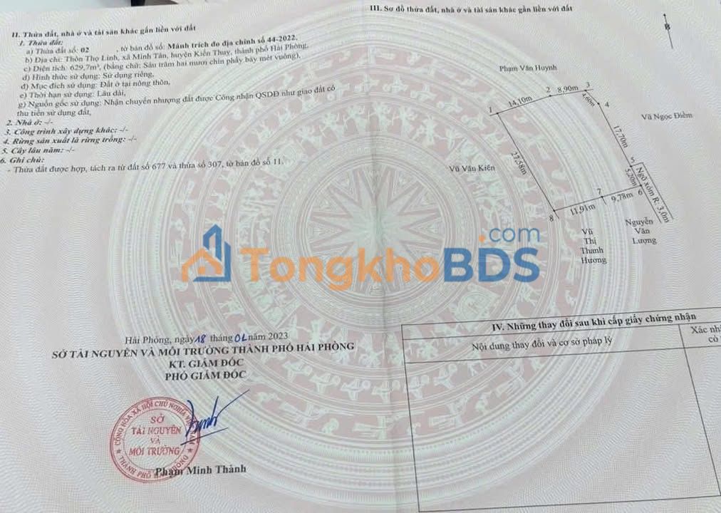 Đất nền Thọ Linh, Kiến Thụy 629m² - Sẵn sàng xây dựng, gần ga Minh Tân