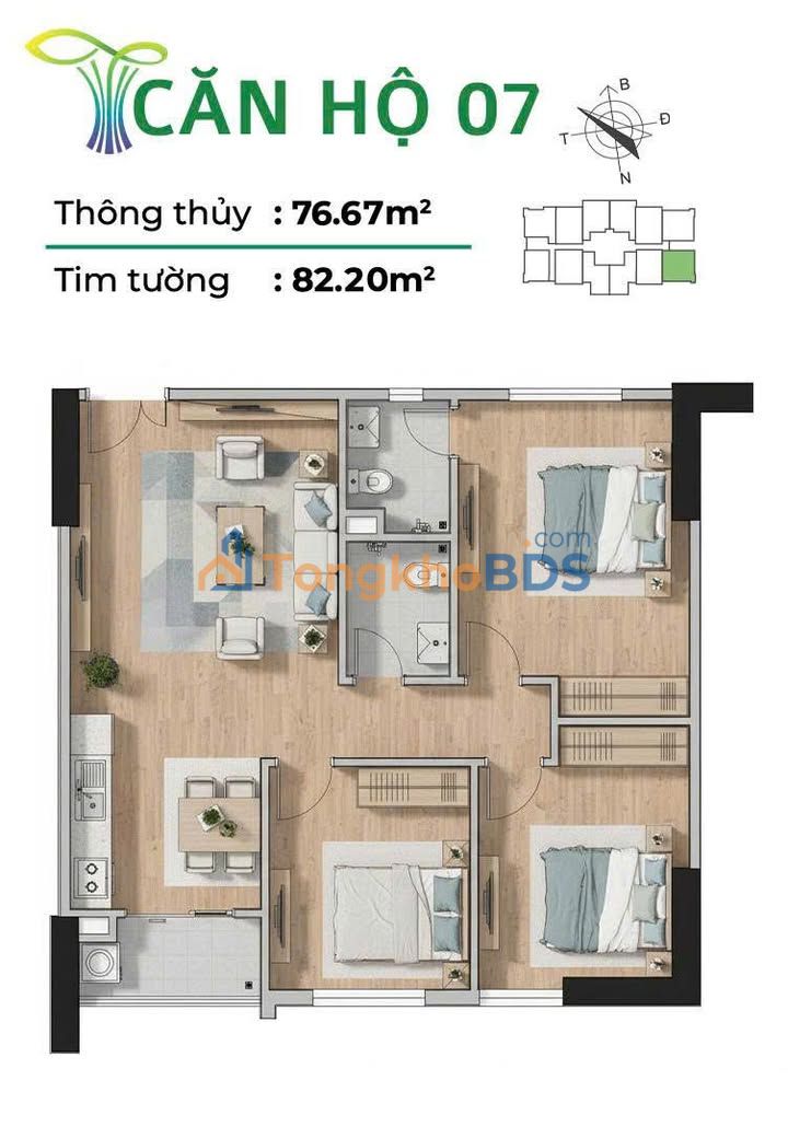Căn hộ Tecco Elite City Thái Nguyên 76m² 2.4 tỷ - View đẹp