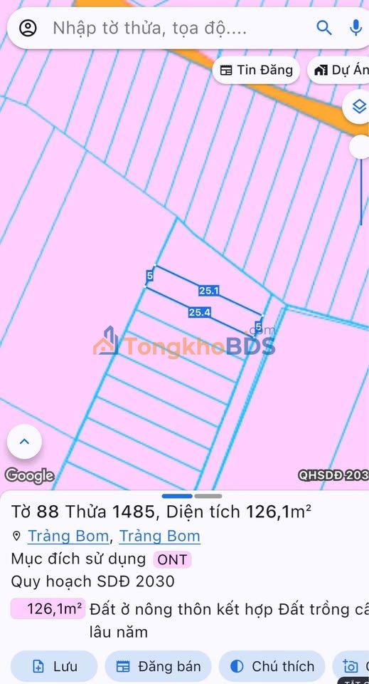 Đất thổ cư Hùng Vương Trảng Bom 125m² 0.95 tỷ - Sổ hồng sẵn