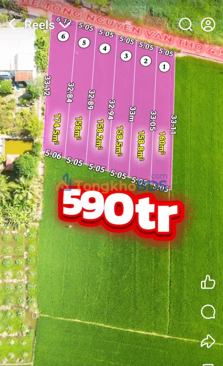 Đất nền Lạc Tấn Long An 165m²/590 triệu - Sổ đỏ chính chủ