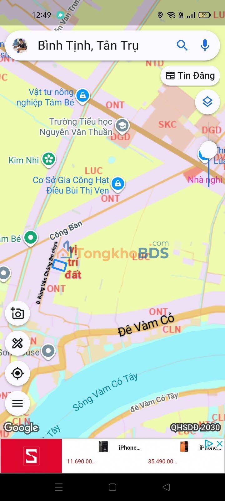 Đất thổ cư Tân Trụ 205m² 850 triệu - Sổ đỏ chính chủ