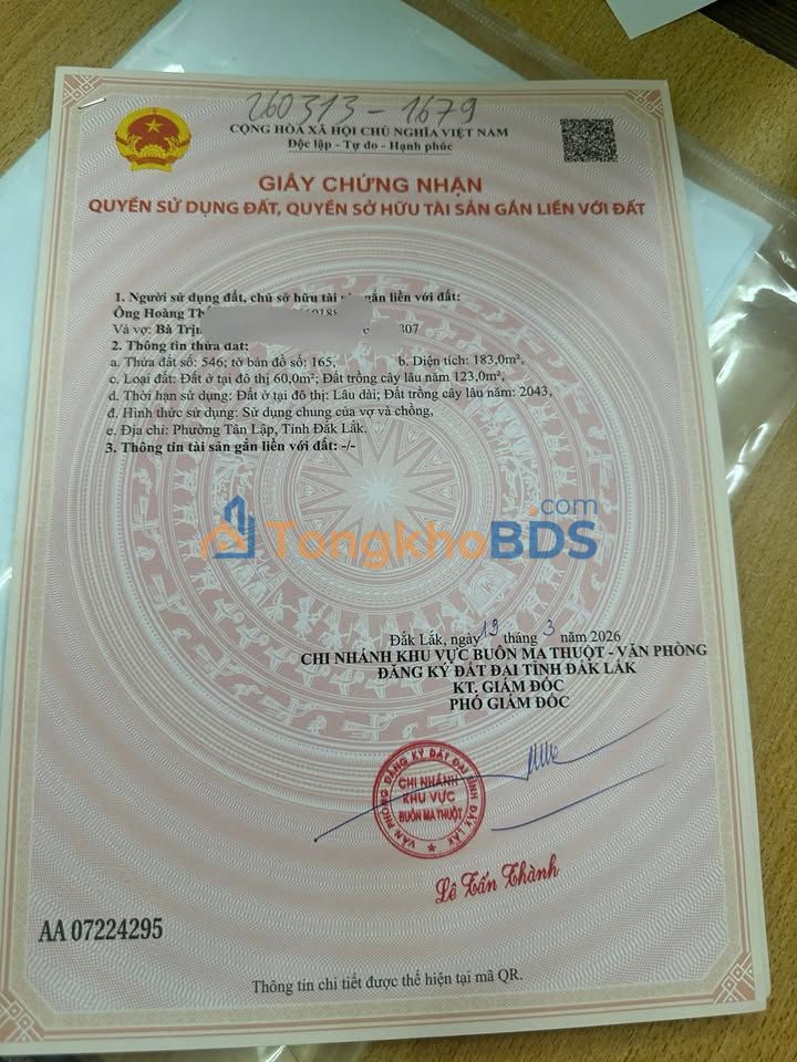 Đất nền QL27 Buôn Ma Thuột 183m² 6 tỷ - Đường to ô tô