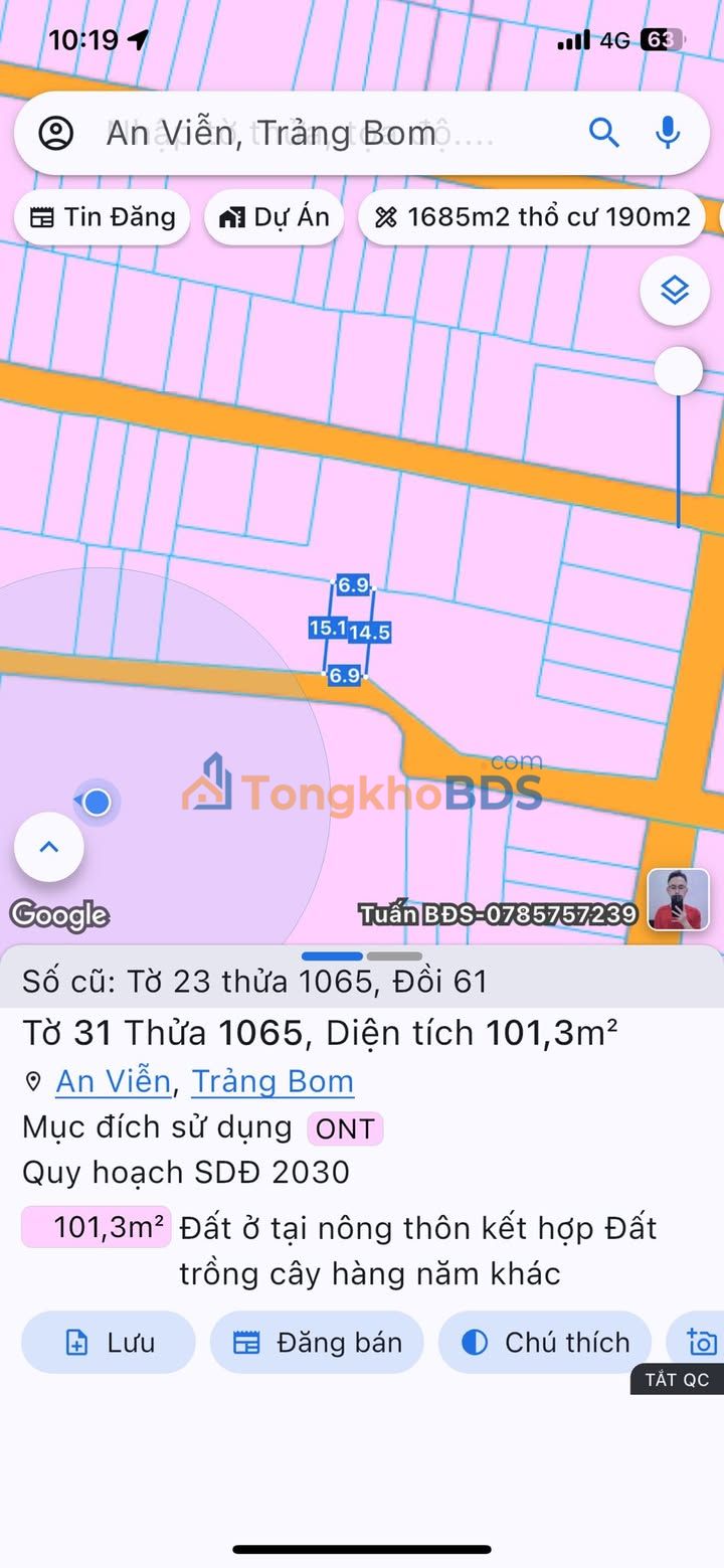 Đất nền Trảng Bom 105m² 1,19 tỷ - Sổ đỏ chính chủ