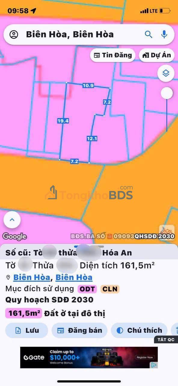 Đất Huỳnh Mẫn Đạt Biên Hòa 161m² 3.45 tỷ - Sổ đỏ chính chủ