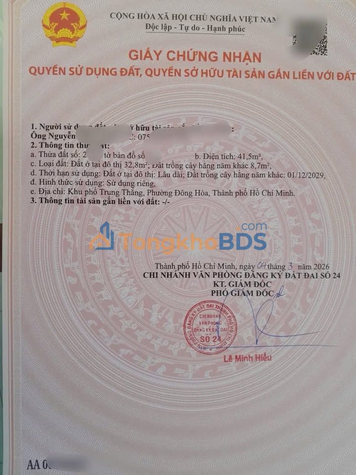 Đất nền Dĩ An 42m² 1.5 tỷ - Sổ đỏ chính chủ