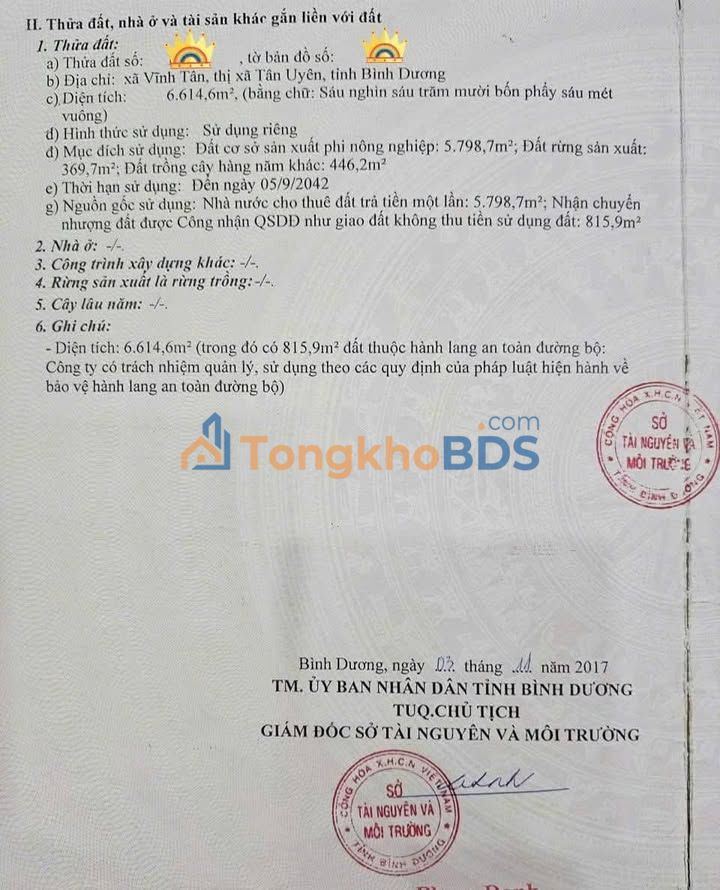 Đất SKC Vĩnh Tân 6.614m² thỏa thuận - Sổ đỏ chính chủ