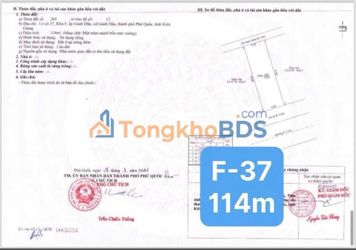 Đất nền Gành Dầu Phú Quốc 114m² - Sổ đỏ chính chủ
