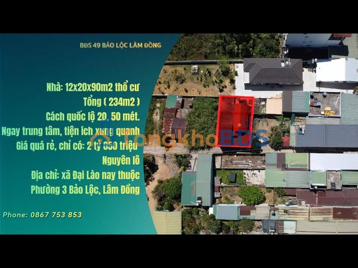 Nhà đất xã Đại Lào Bảo Lộc 234m² giá 2.05 tỷ - Chính chủ sẵn sàng bán
