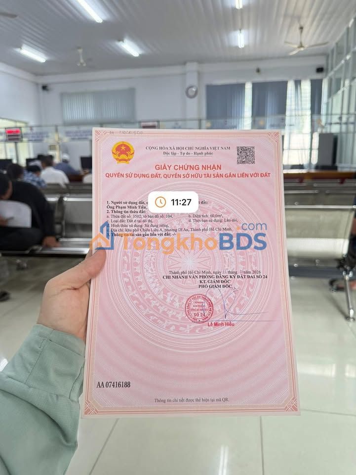 Đất nền Dĩ An 60m² giá thỏa thuận - Sổ hồng rõ ràng