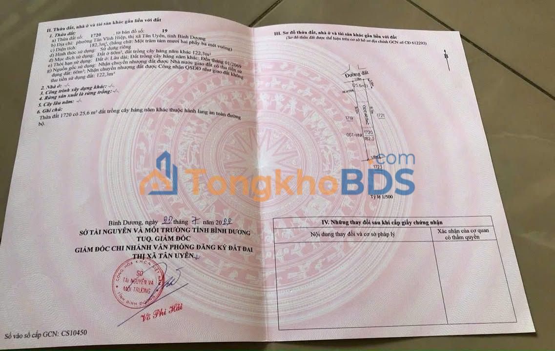 Đất nền Tân Vĩnh Hiệp 182m² 1.88 tỷ - Thổ cư 100%