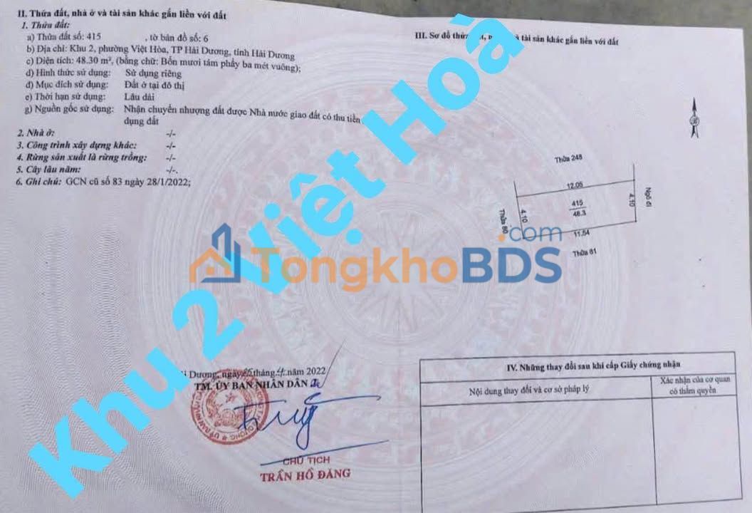 Đất nền Khu 2 Việt Hòa 48m² 800-899tr - Sổ hồng chính chủ