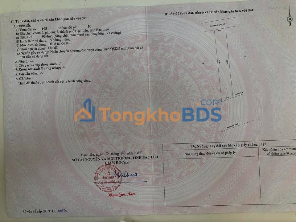 Đất nền Bạc Liêu Trần Phú 192m² 2.8 tỷ - Sổ đỏ chính chủ