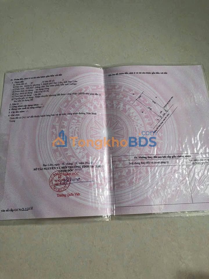 Đất nền Trần Bình Trọng Bạc Liêu 200m² 2,87 tỷ - Sổ đỏ chính chủ