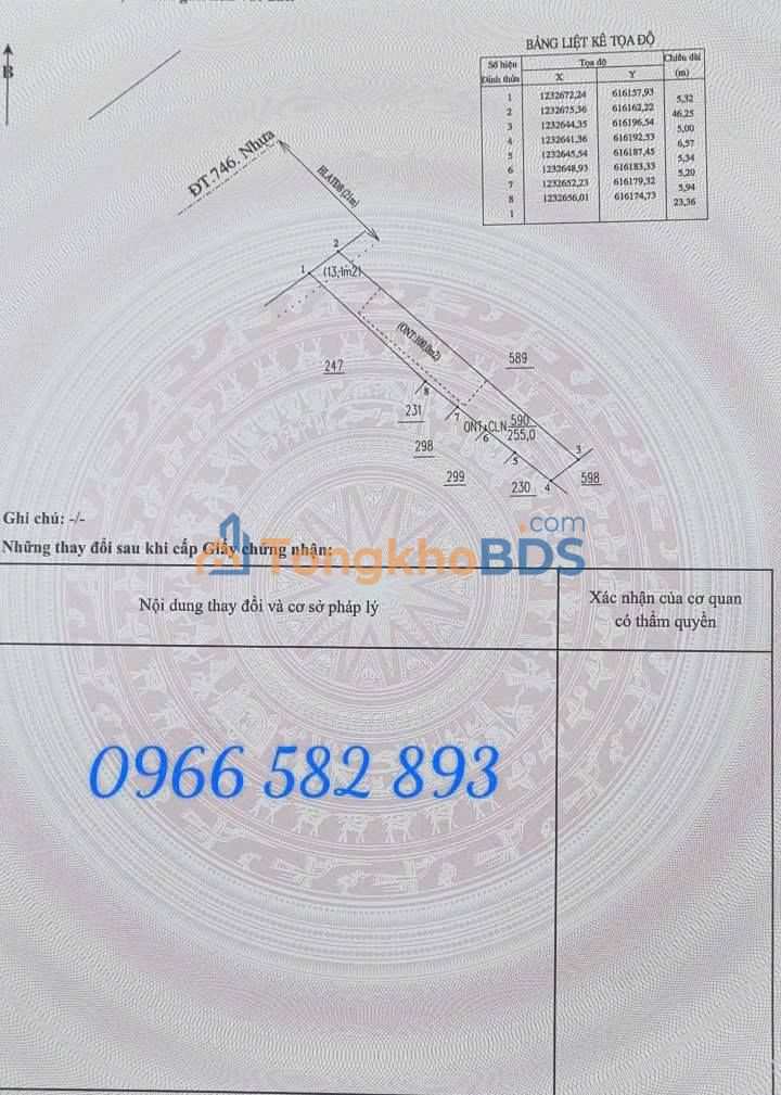 Đất nền ĐT 746 Tân Lập 255m² 4 tỷ - Đất thổ cư 100%