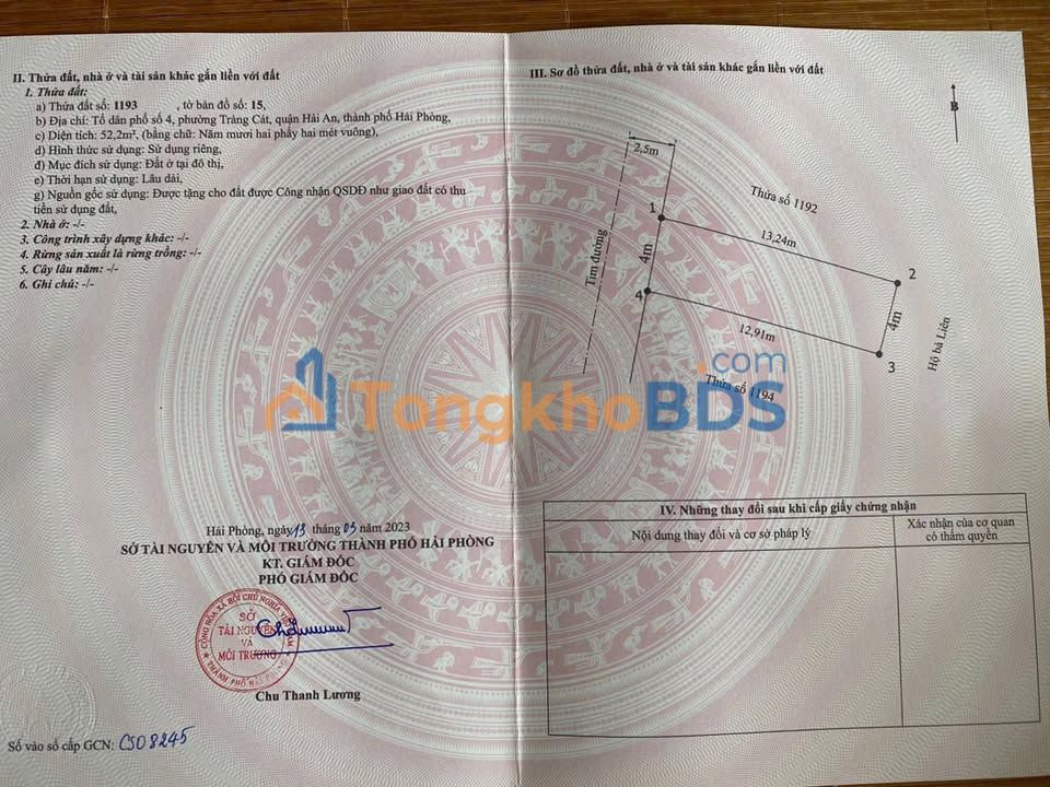 Đất Tràng Cát Hải An 52m² giá 1,93 tỷ - Đường to ô tô