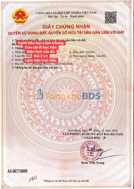 Đất nền Phường Liêm Chính 54m² 2 tỷ - Giá tốt hiếm có