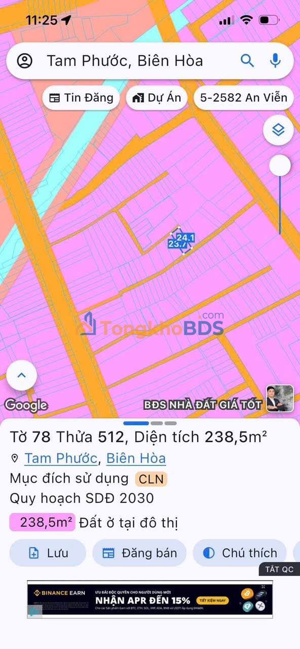 Đất nền Tam Phước Biên Hòa 240m² 2.4-2.499 tỷ - Đường to ô tô