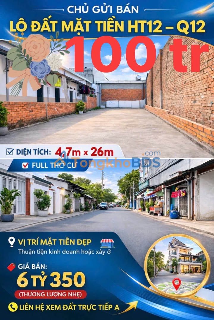 Đất nền Quận 12 HT12 109m² 6.35 tỷ - Sổ đỏ chính chủ