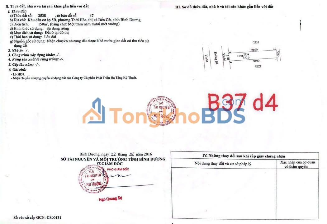 Đất Dĩ An D4 150m² 1.4 tỷ - Sổ đỏ chính chủ