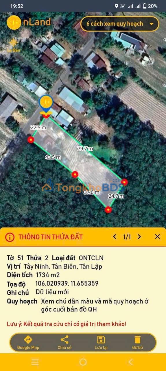 Đất nền Tân Lập Tân Biên 1.738m² 35tr/m - Sổ đỏ