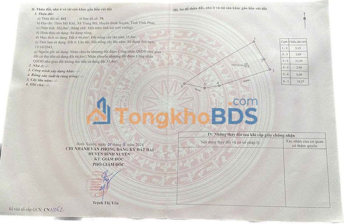 Đất nền Bình Xuyên 102m² giá 850 triệu - Sổ đỏ chính chủ