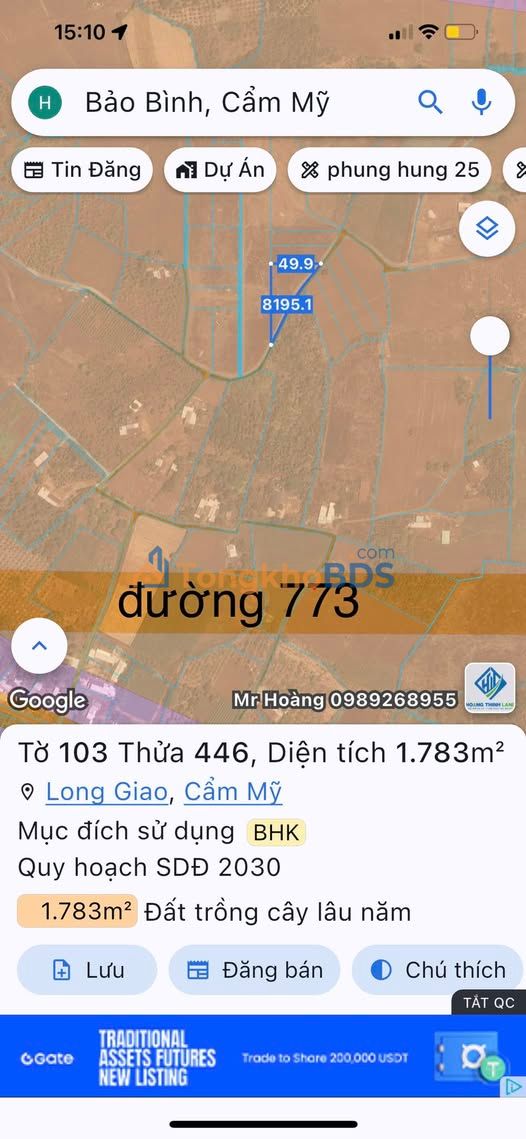 Bán Đất 6480m² Mặt Tiền Đường 773, Long Khánh - Giá 1.2 Tỷ