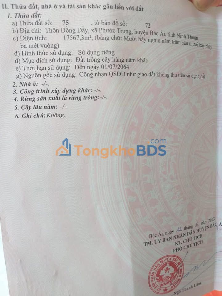 Đất nền Phước Trung Bắc Ái 1,8 mẫu 2,1 tỷ chính chủ